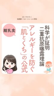 @michikohaino 特典はプロフリンクから受け取れます！

科学が証明 二重抗原曝露理論
アレルギーを防ぐ「肌とくち」の公式
╭━━━━━━━━━━━━━━╮ 
はいのさん！
アレルギー反応が怖くて
食べさせるたびにいつも
ドキドキします…
╰━Ｖ━━━━━━━━━━━━╯
　😢💬 

こんなお悩みを日々
ママ達から聞いています👩🏻‍⚕️

／
でも実はアレルギーが怖いなら
気を付けるべきは
食べる瞬間ではないよ⚠️
＼

食物アレルギー対策の正解は
「食べるのを遅らせること」ではなく
「生後すぐからの徹底保湿」と
「早めの離乳食」がカギ✨

アレルギーの侵入口は
口ではなく
バリアが壊れた肌にあるよ💡

赤ちゃんの健やかな
食卓を守る鉄則は2つ。

1．隙間だらけの肌を
保湿でピカピカに埋めること。

2．肌を守った上で
適切な時期に
お口からご挨拶すること。

「肌で守って、口で迎える」
この順番を間違えずに
一生モノの健康を
プレゼントしてあげようね🎁

詳しくはリールをチェック！

＼育児に関するお悩み事がある方は…／
「相談」とだけ書いて
まずは気軽にDMを送ってね！✉️
 ストーリーやLIVEでお返事します♡

プロフィール @michikohaino から
🎁10大特典 配信中！
　 
━━━━━━━━━━━━━━━
👶🏻はいのみちこ　
助産師／看護師／保健師／IBCLC
━━━━━━━━━━━━━━━
二次救急/NICU/分娩多数産科クリニック/総合病院/保健センター/新生児訪問/小児科クリニック/看護助産教育従事

⧠ 24年間・5万組超の乳幼児栄養支援
⧠ 札幌地域密着の施設開業15年・助産院長
　（80名在籍・1,000名受講）
⧠ ベビーファースト離乳食®︎資格コース主宰

⁡　
24年・5万組の個別支援経験と国際的ガイドラインから体系化した“赤ちゃん主体の離乳食法” ― それが ベビーファースト離乳食®︎です。

授乳•離乳食•ねんね•排泄•抱っこの悩みに関する解決方法を5万人の悩めるママたちと向き合ってきた知識と経験から、ママが選べる力を得ることで納得して自分らしく育児を楽しめる毎日を作るために発信中。